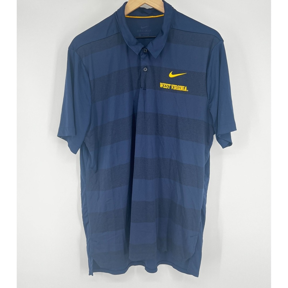 Nike Dri Fit Polo Shirt West Virginia WVU Blue Striped Mens XL